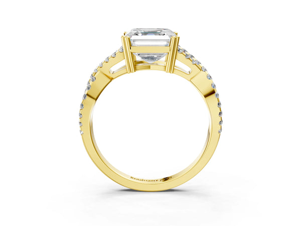 Yellow gold Asscher Solitaire Twist Band with Pavé Setting and Four-Prong Setting_51