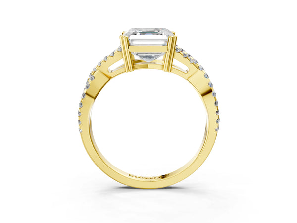Yellow gold Asscher Solitaire Twist Band with Pavé Setting and Four-Prong Setting_57