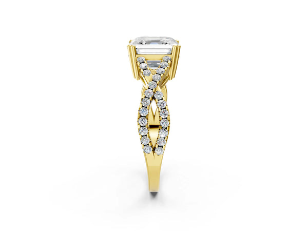 Yellow gold Asscher Solitaire Twist Band with Pavé Setting and Four-Prong Setting_80