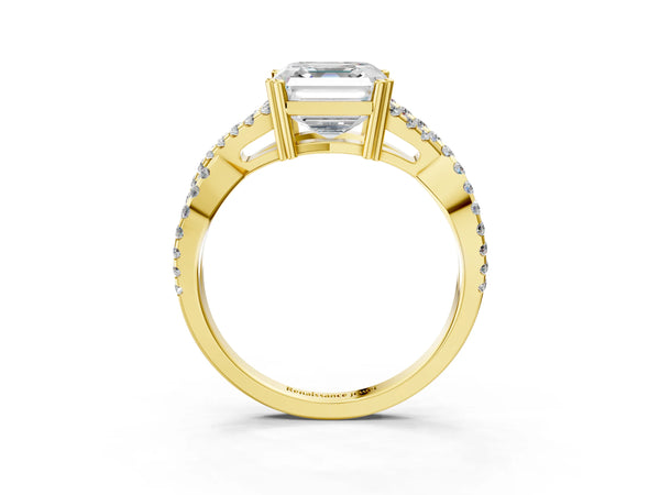 Yellow gold Asscher Solitaire Twist Band with Pavé Setting and Four-Prong Setting_81