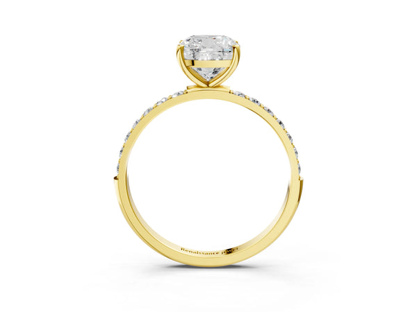 Yellow gold Cushion Cut Diamond Pavé Band Solitaire Ring with Four-Prong Setting_111