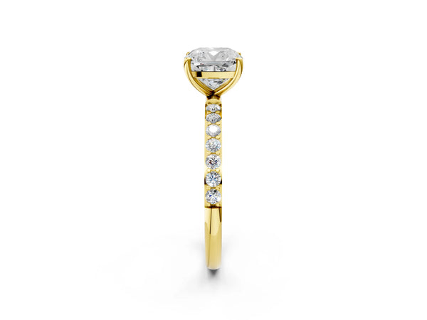 Yellow gold Cushion Cut Diamond Pavé Band Solitaire Ring with Four-Prong Setting_14
