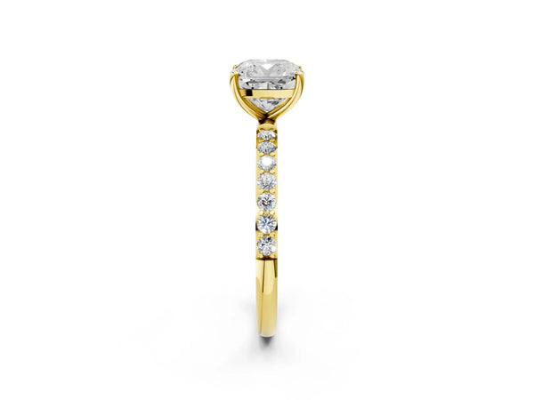 Yellow gold Cushion Cut Diamond Pavé Band Solitaire Ring with Four-Prong Setting_26