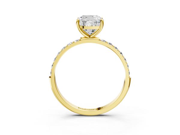 Yellow gold Cushion Cut Diamond Pavé Band Solitaire Ring with Four-Prong Setting_3