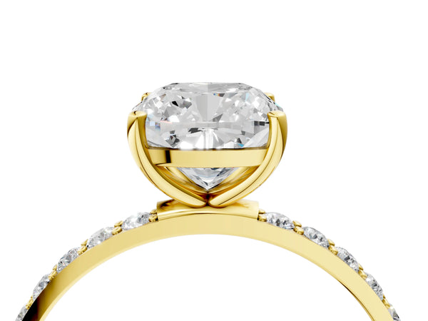 Yellow gold Cushion Cut Diamond Pavé Band Solitaire Ring with Four-Prong Setting_40