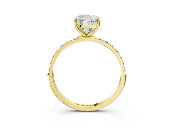 Yellow gold Cushion Cut Diamond Pavé Band Solitaire Ring with Four-Prong Setting_69