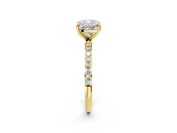 Yellow gold Cushion Cut Diamond Pavé Band Solitaire Ring with Four-Prong Setting_86
