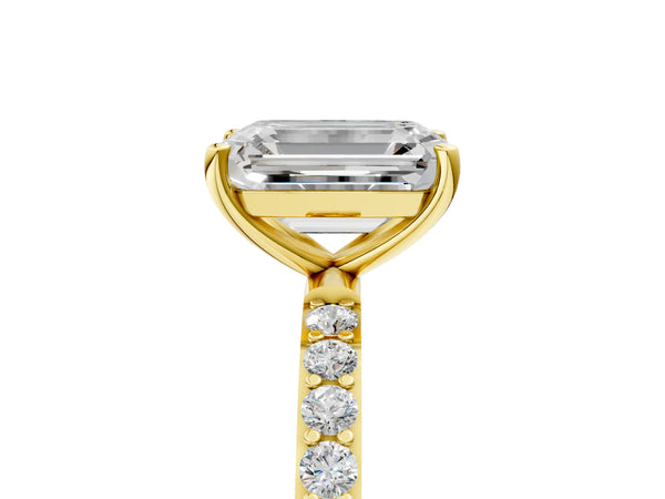 Yellow gold Emerald Cut Diamond Pavé Band Solitaire Ring with Four-Prong Setting_23