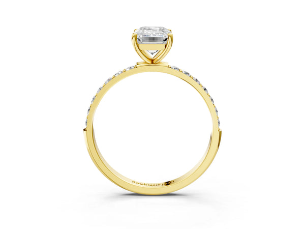 Yellow gold Emerald Cut Diamond Pavé Band Solitaire Ring with Four-Prong Setting_33