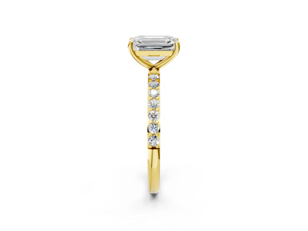 Yellow gold Emerald Cut Diamond Pavé Band Solitaire Ring with Four-Prong Setting_74
