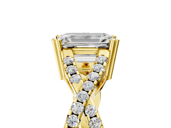 Yellow gold Emerald Solitaire Twist Band with Pavé Setting and Four-Prong Setting_89