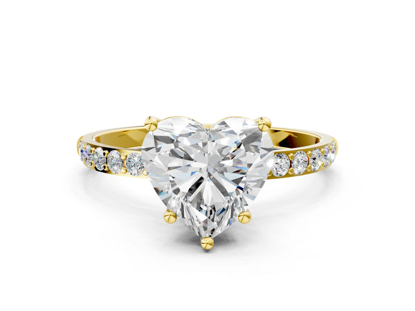 Yellow gold Heart Cut Diamond Pavé Band Solitaire Ring with Four-Prong Setting_36