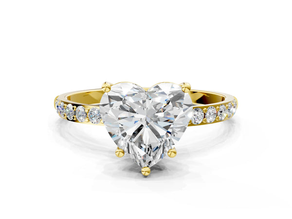 Yellow gold Heart Cut Diamond Pavé Band Solitaire Ring with Four-Prong Setting_48