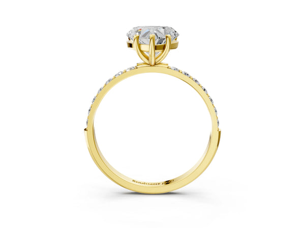 Yellow gold Heart Cut Diamond Pavé Band Solitaire Ring with Four-Prong Setting_93