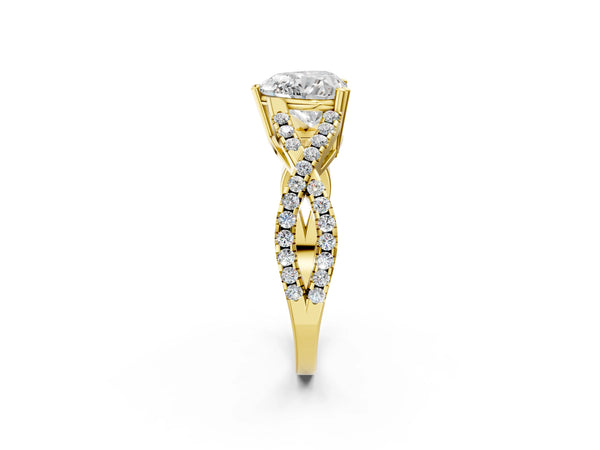 Yellow gold Heart Solitaire Twist Band with Pavé Setting and Four-Prong Setting_68