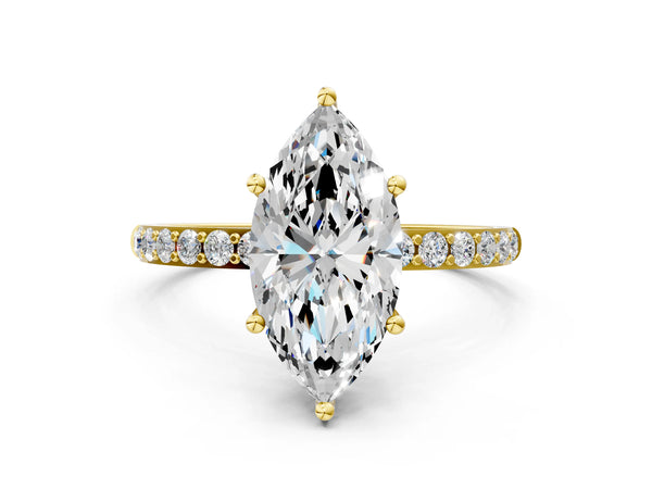 Yellow gold Marquise Cut Diamond Pavé Band Solitaire Ring with Four-Prong Setting_12