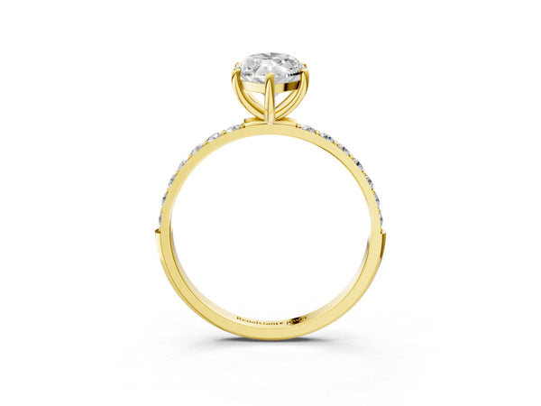 Yellow gold Marquise Cut Diamond Pavé Band Solitaire Ring with Four-Prong Setting_27