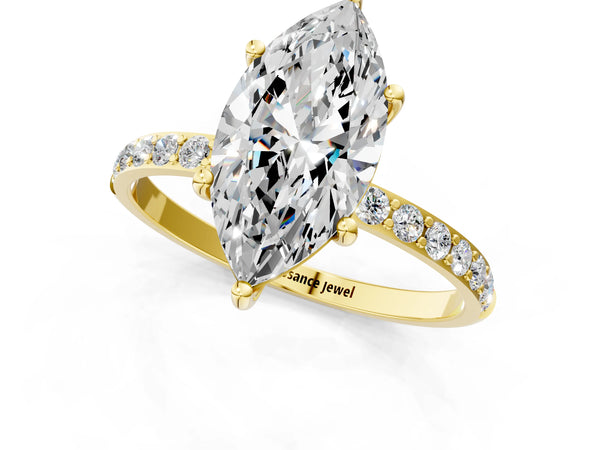 Yellow gold Marquise Cut Diamond Pavé Band Solitaire Ring with Four-Prong Setting_31