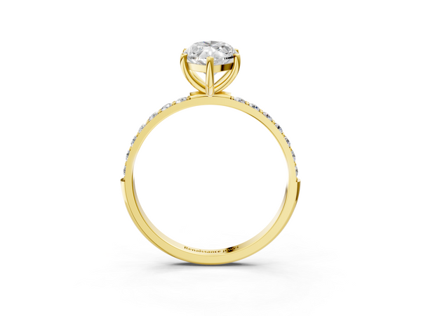 Yellow gold Marquise Cut Diamond Pavé Band Solitaire Ring with Four-Prong Setting_3