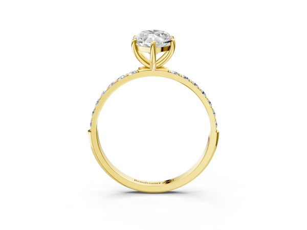Yellow gold Marquise Cut Diamond Pavé Band Solitaire Ring with Four-Prong Setting_57