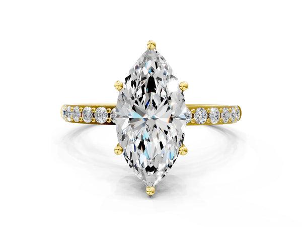 Yellow gold Marquise Cut Diamond Pavé Band Solitaire Ring with Four-Prong Setting_72
