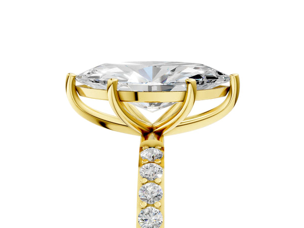 Yellow gold Marquise Cut Diamond Pavé Band Solitaire Ring with Four-Prong Setting_77