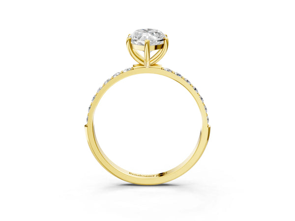 Yellow gold Marquise Cut Diamond Pavé Band Solitaire Ring with Four-Prong Setting_81