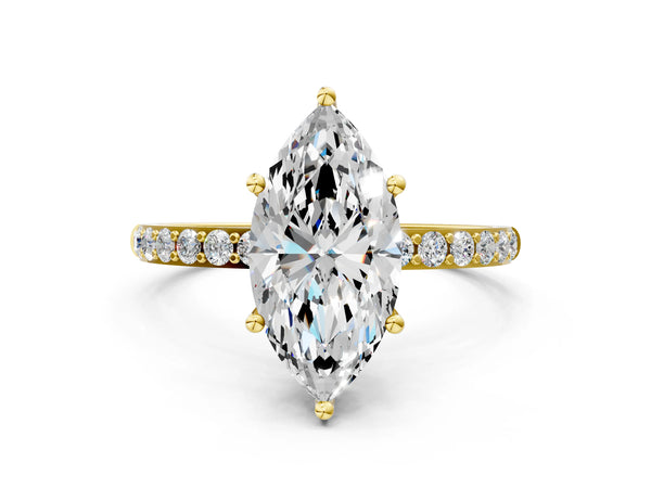 Yellow gold Marquise Cut Diamond Pavé Band Solitaire Ring with Four-Prong Setting_84