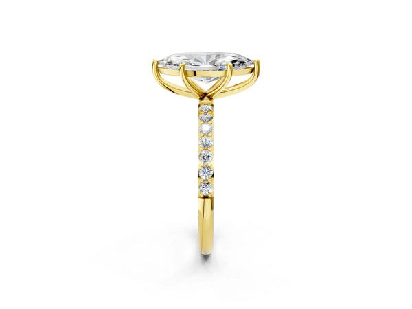 Yellow gold Marquise Cut Diamond Pavé Band Solitaire Ring with Four-Prong Setting_86