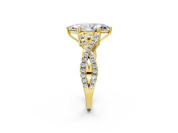 Yellow gold Marquise Solitaire Twist Band with Pavé Setting and Four-Prong Setting_14