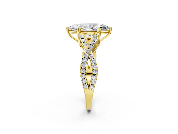 Yellow gold Marquise Solitaire Twist Band with Pavé Setting and Four-Prong Setting_26