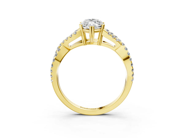 Yellow gold Marquise Solitaire Twist Band with Pavé Setting and Four-Prong Setting_57