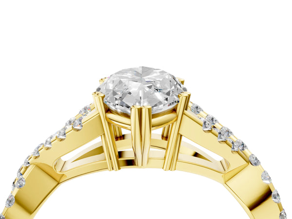 Yellow gold Marquise Solitaire Twist Band with Pavé Setting and Four-Prong Setting_58
