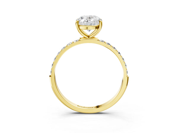 Yellow gold Oval Cut Diamond Pavé Band Solitaire Ring with Four-Prong Setting_27