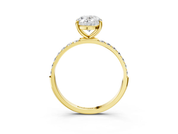 Yellow gold Oval Cut Diamond Pavé Band Solitaire Ring with Four-Prong Setting_57