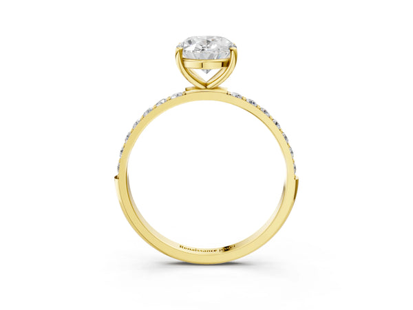 Yellow gold Oval Cut Diamond Pavé Band Solitaire Ring with Four-Prong Setting_63