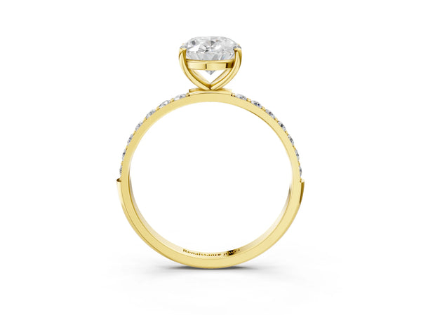 Yellow gold Oval Cut Diamond Pavé Band Solitaire Ring with Four-Prong Setting_81