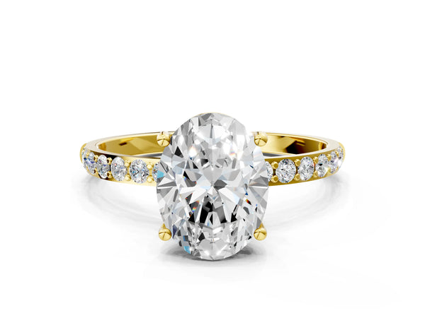 Yellow gold Oval Cut Diamond Pavé Band Solitaire Ring with Four-Prong Setting_96