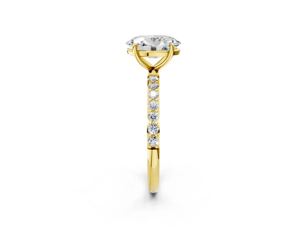 Yellow gold Oval Cut Diamond Pavé Band Solitaire Ring with Four-Prong Setting_98