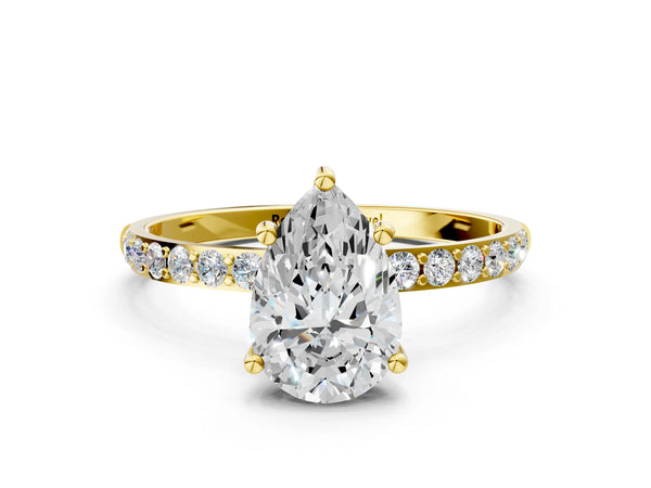 Yellow gold Pear Cut Diamond Pavé Band Solitaire Ring with Four-Prong Setting_12
