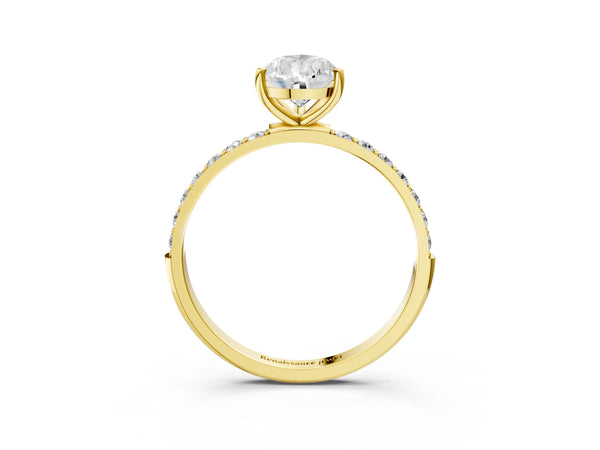 Yellow gold Pear Cut Diamond Pavé Band Solitaire Ring with Four-Prong Setting_15