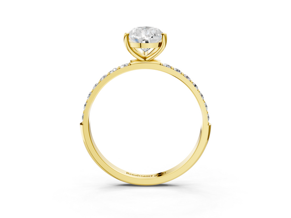 Yellow gold Pear Cut Diamond Pavé Band Solitaire Ring with Four-Prong Setting_3