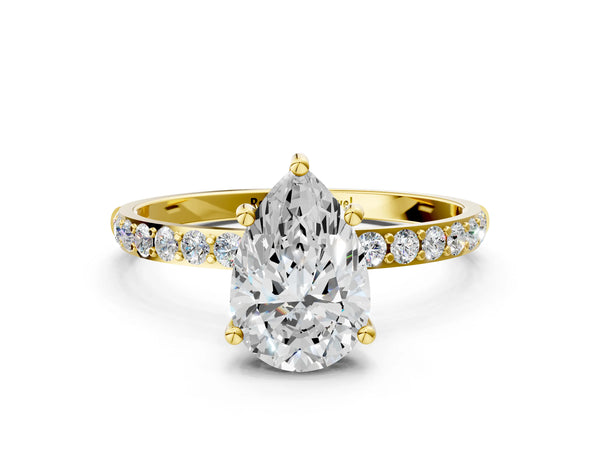 Yellow gold Pear Cut Diamond Pavé Band Solitaire Ring with Four-Prong Setting_66