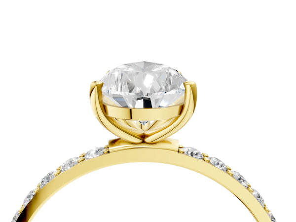 Yellow gold Pear Cut Diamond Pavé Band Solitaire Ring with Four-Prong Setting_82