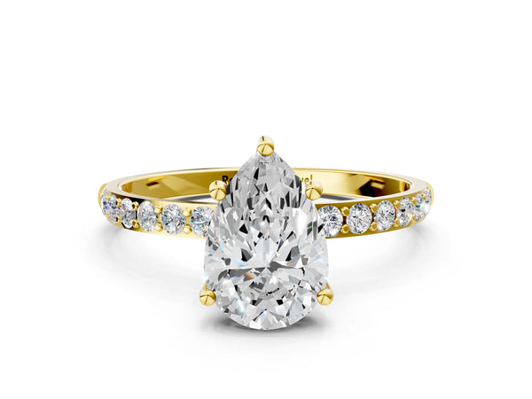 Yellow gold Pear Cut Diamond Pavé Band Solitaire Ring with Four-Prong Setting_90