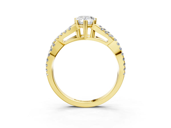 Yellow gold Pear Solitaire Twist Band with Pavé Setting and Four-Prong Setting_51