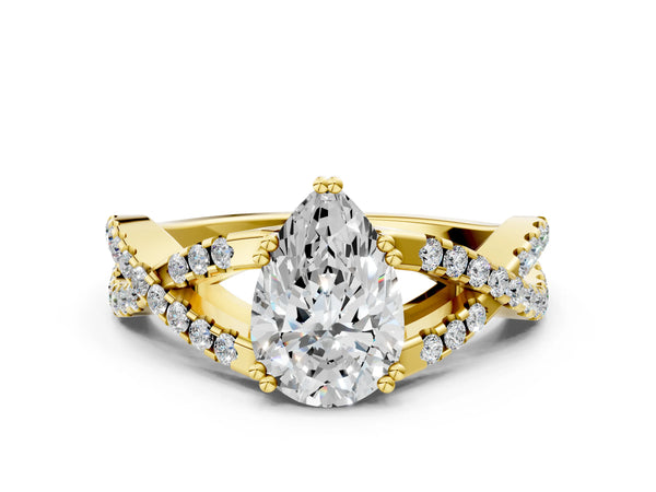 Yellow gold Pear Solitaire Twist Band with Pavé Setting and Four-Prong Setting_66