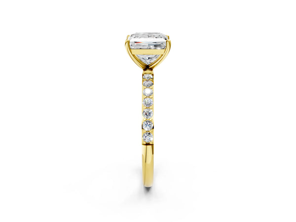 Yellow gold Princess Cut Diamond Pavé Band Solitaire Ring with Four-Prong Setting_20
