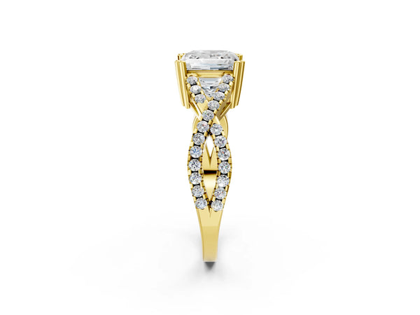 Yellow gold Princess Solitaire Twist Band with Pavé Setting and Four-Prong Setting_14