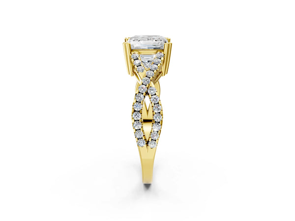 Yellow gold Princess Solitaire Twist Band with Pavé Setting and Four-Prong Setting_26